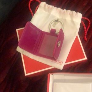 New Coach pink leather photo keychain